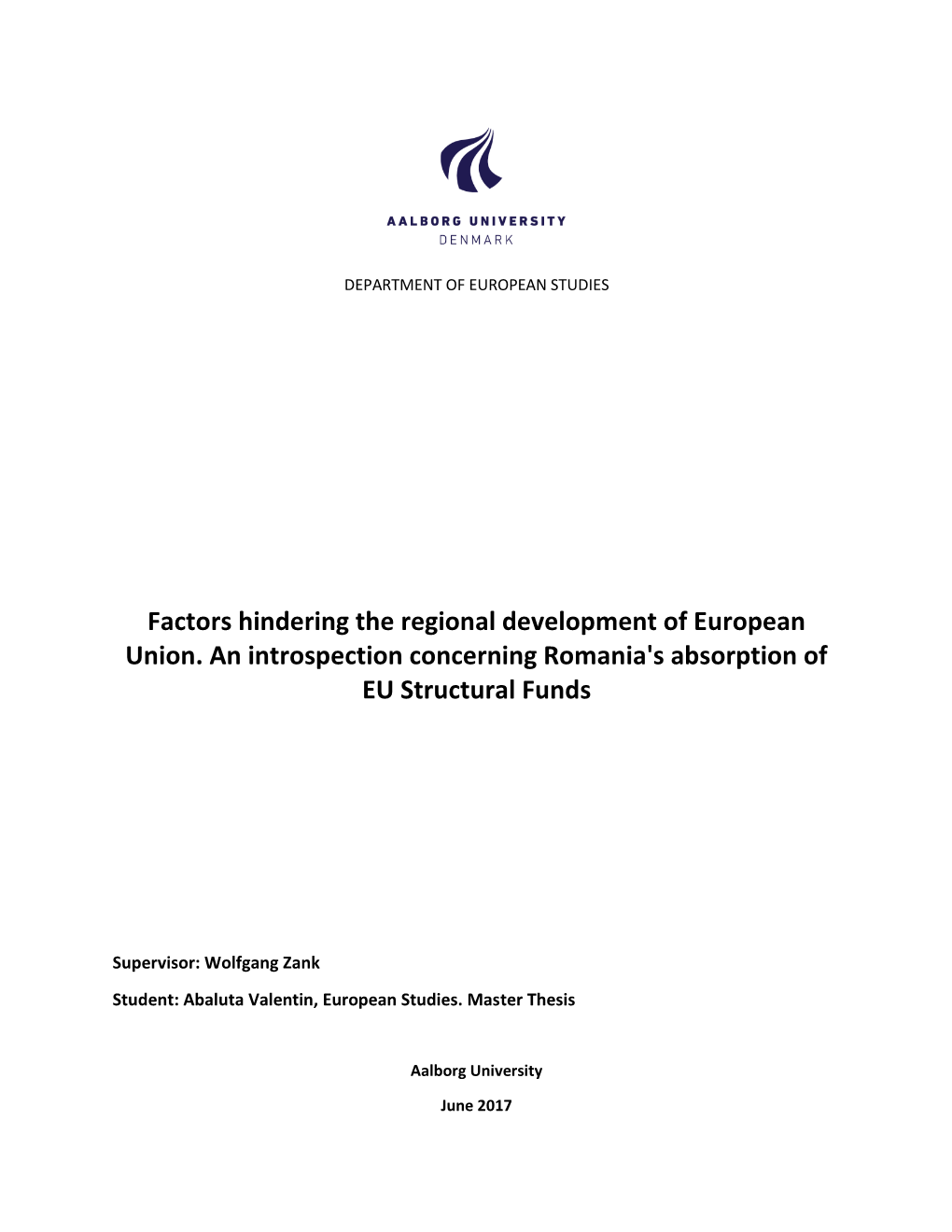 Factors Hindering the Regional Development of European Union