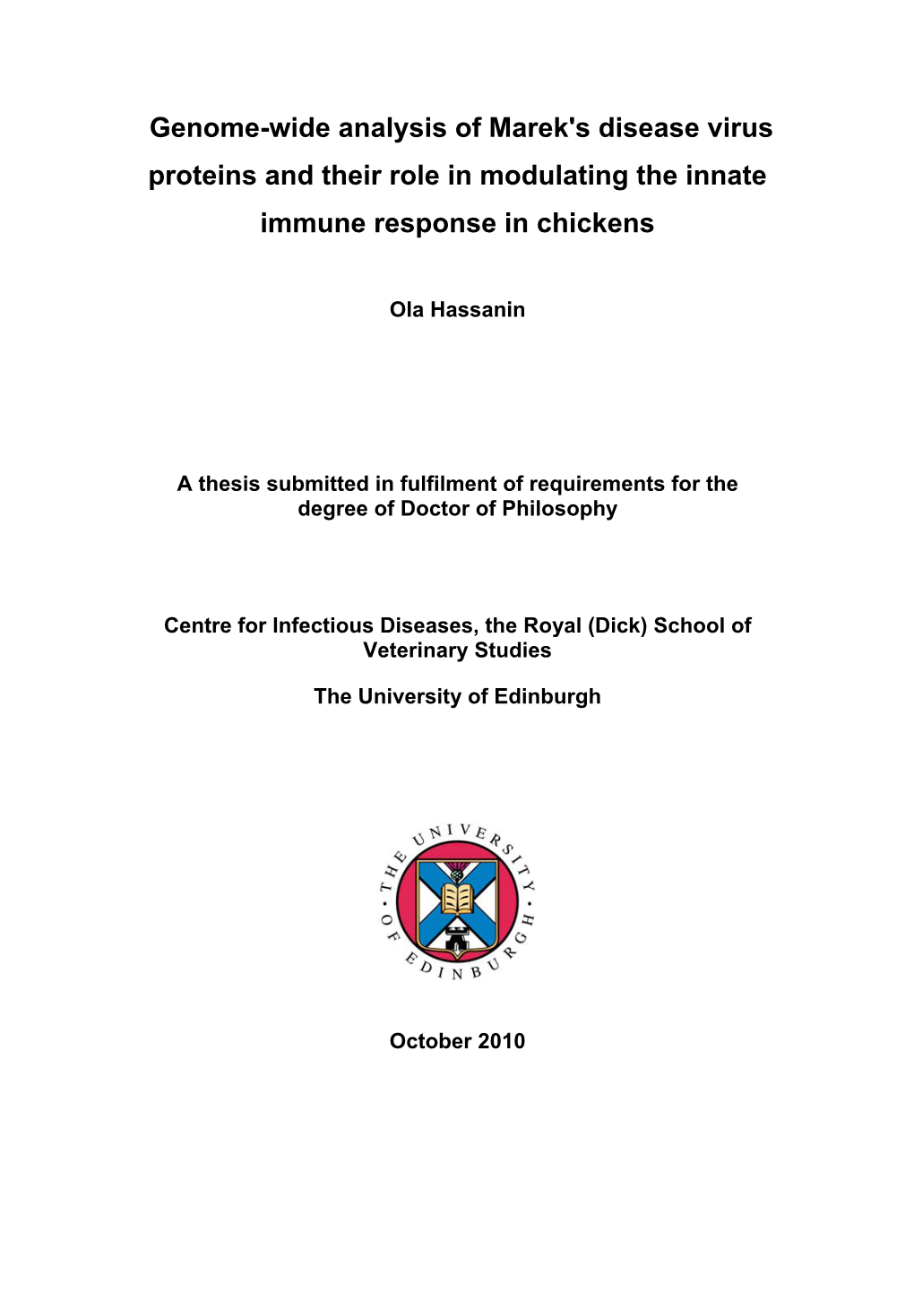 Genome-Wide Analysis of Marek's Disease Virus Proteins and Their Role in Modulating the Innate Immune Response in Chickens