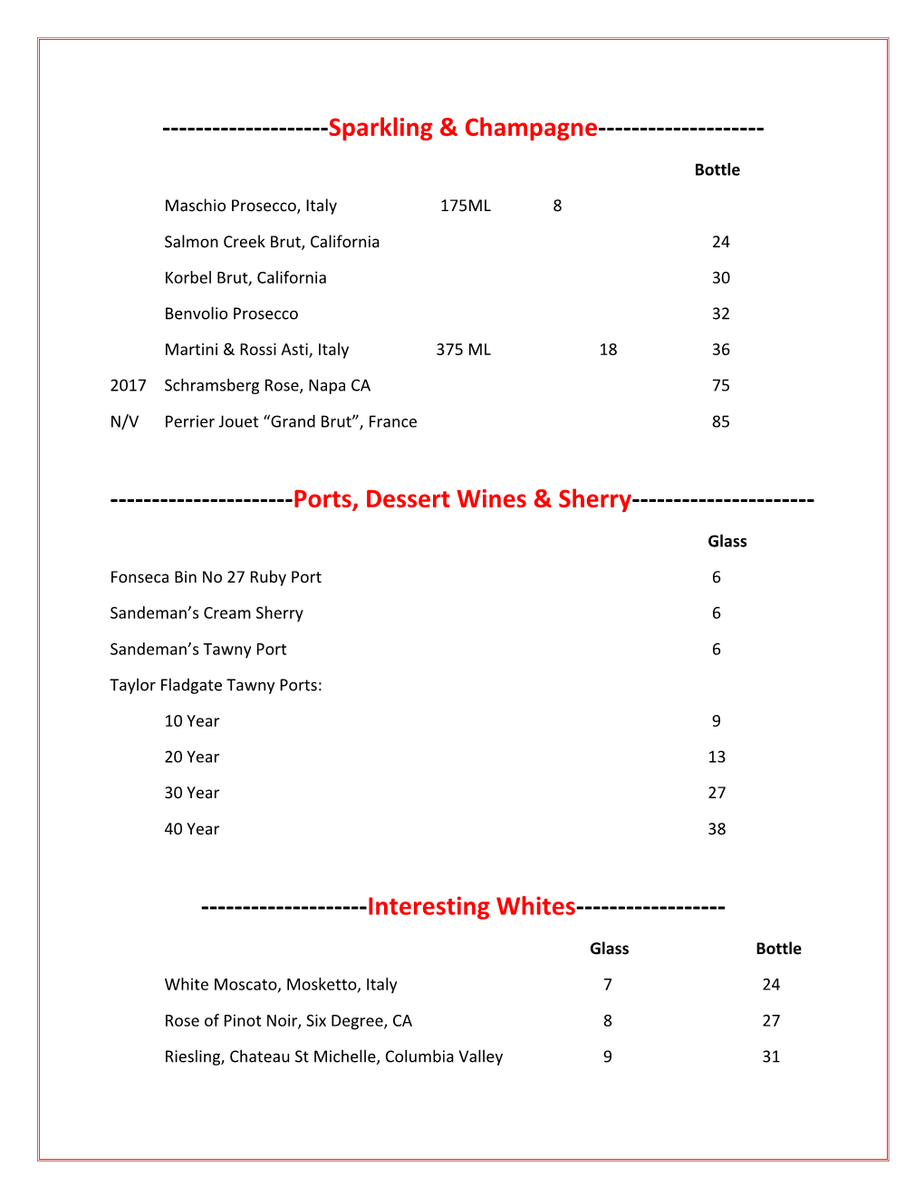 Ports, Dessert Wines & Sherry