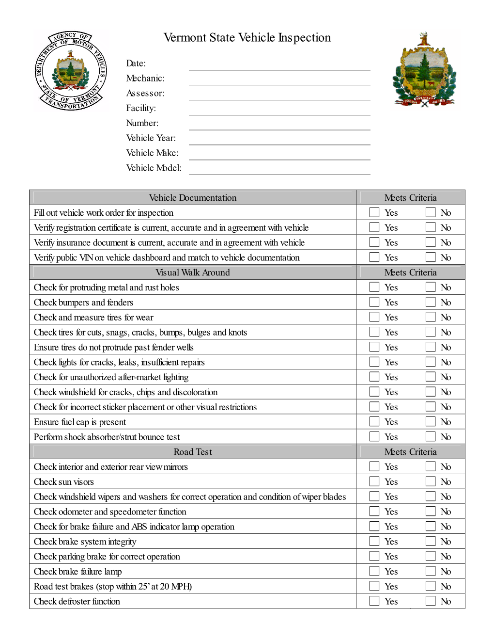 Vermont State Vehicle Inspection