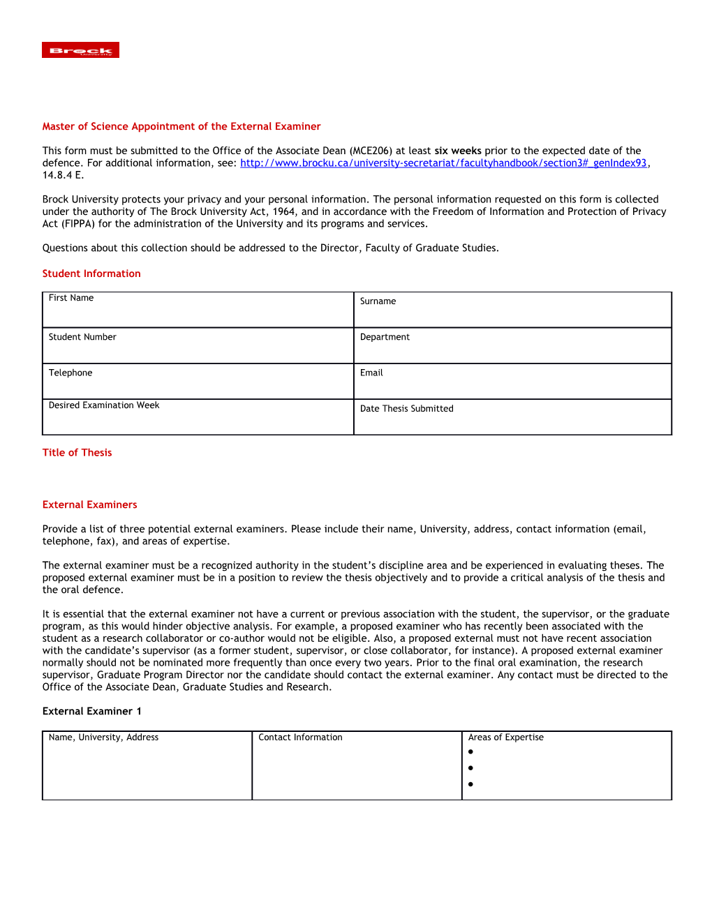 Master of Science Appointment of the External Examiner