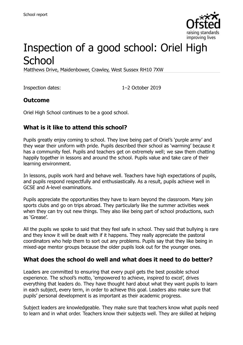 Ofsted Report October 2019