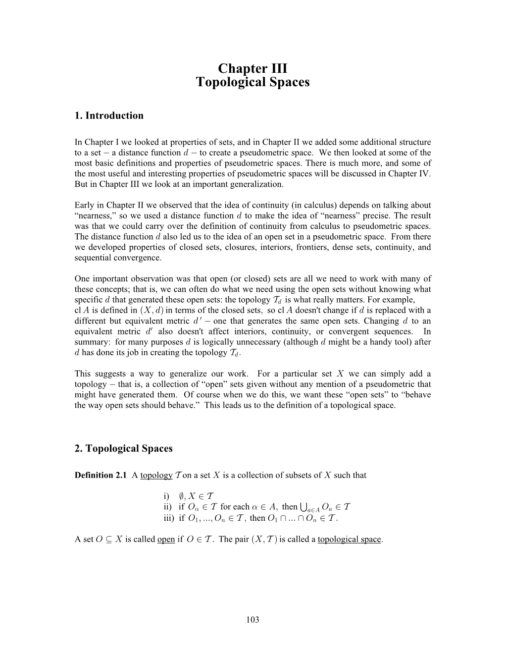 Topological Spaces