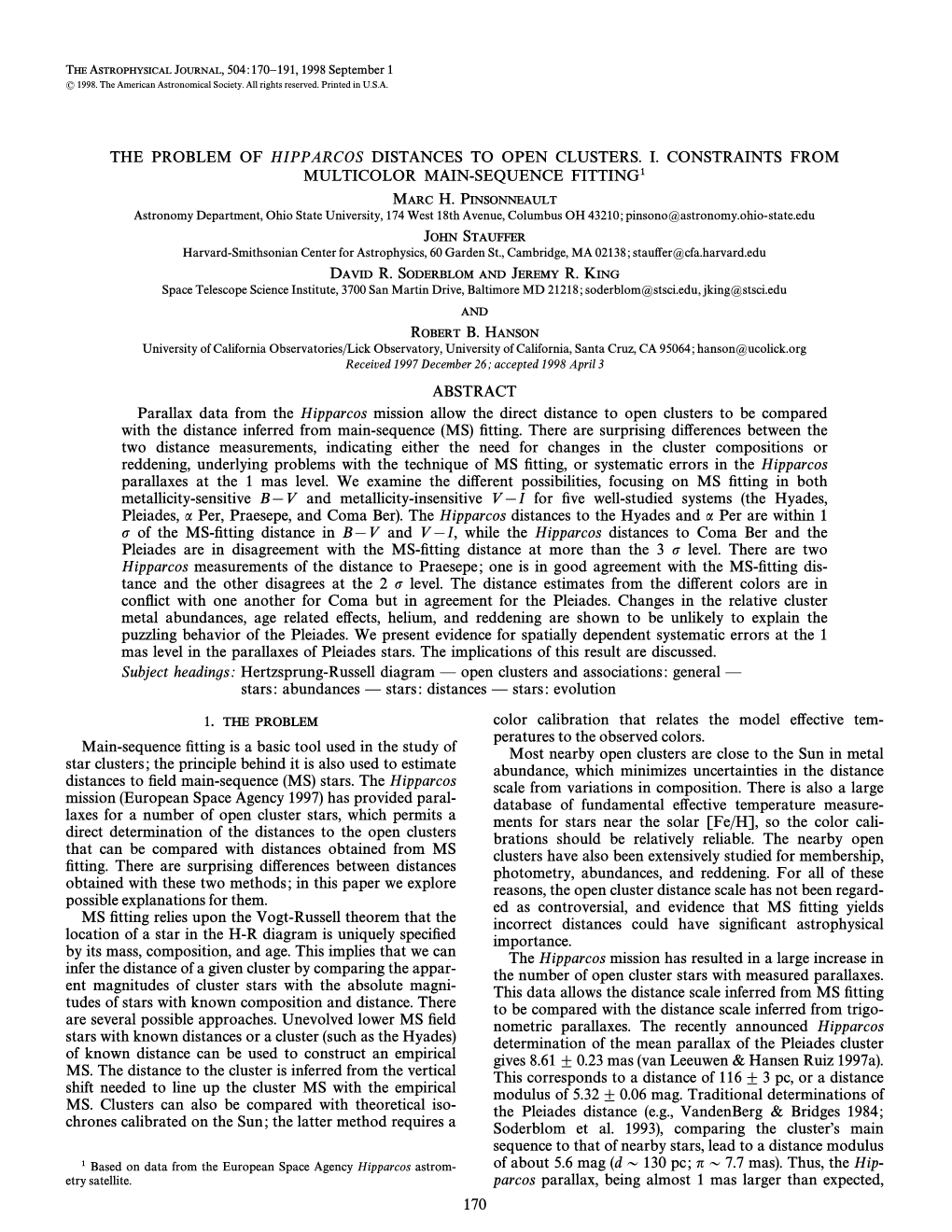 The Problem of Hipparcos Distances to Open Clusters. I. Constraints from Multicolor Main-Sequence Fitting1 Marc H