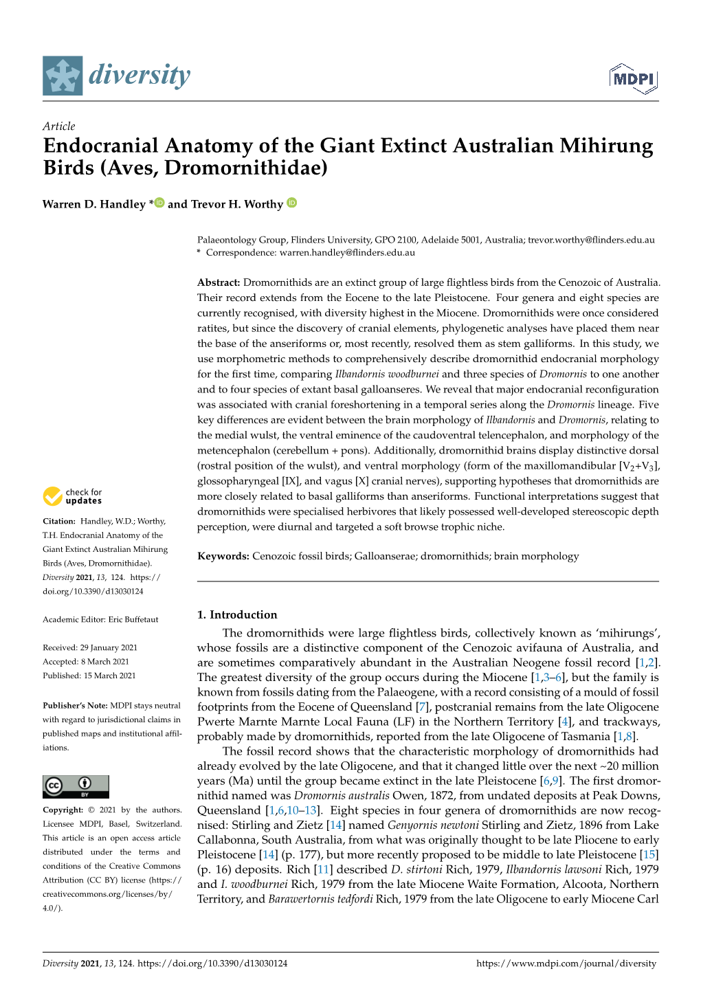 Endocranial Anatomy of the Giant Extinct Australian Mihirung Birds (Aves, Dromornithidae)