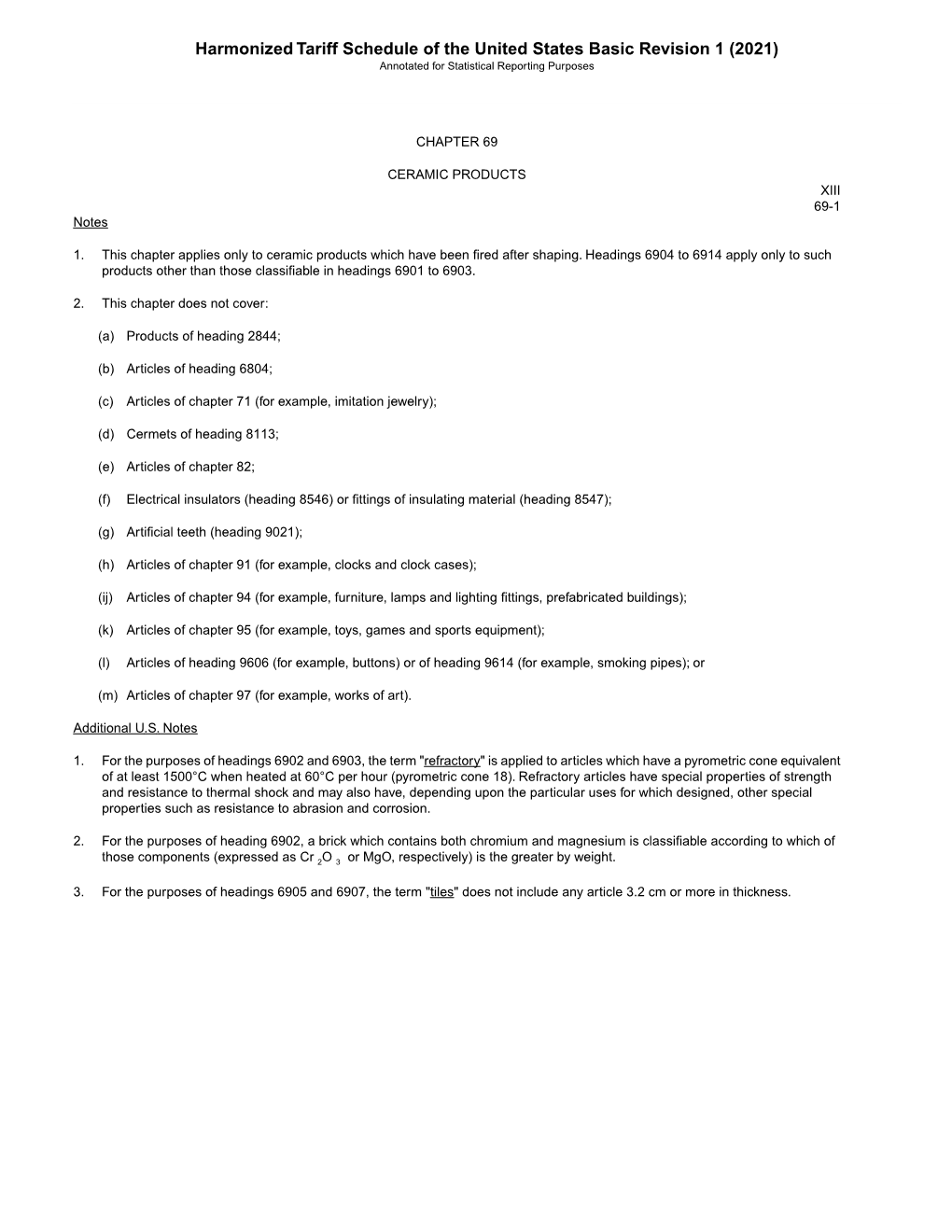 Harmonized Tariff Schedule of the United States Basic Revision 1 (2021) Annotated for Statistical Reporting Purposes