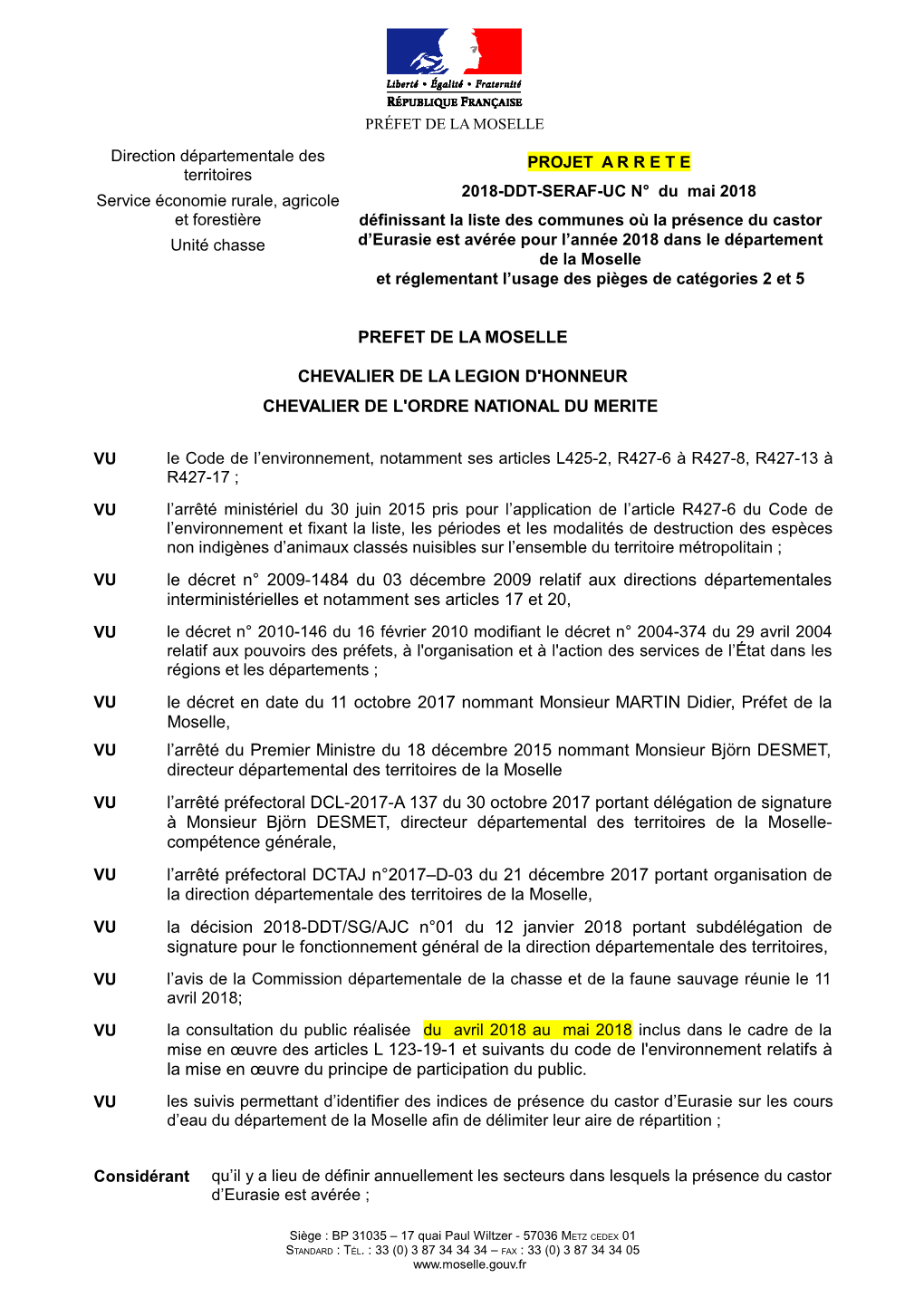 Projet AP 2018-00 Communes Présence Castor