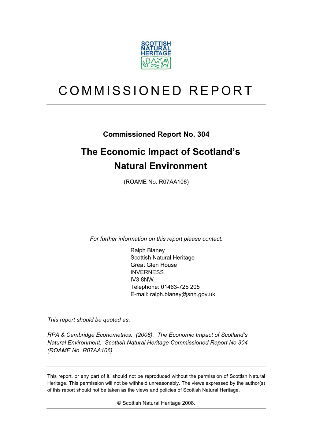 The Economic Impact of Scotland's Natural Environment