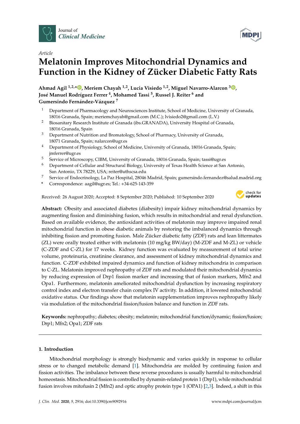 Melatonin Improves Mitochondrial Dynamics and Function in the Kidney of Zücker Diabetic Fatty Rats