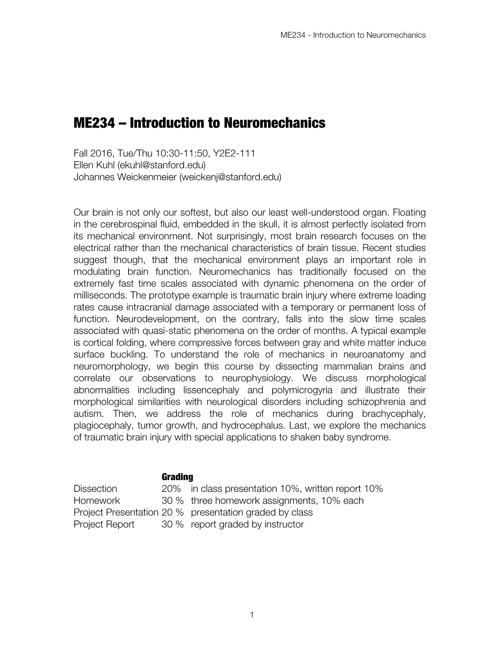 ME234 – Introduction to Neuromechanics