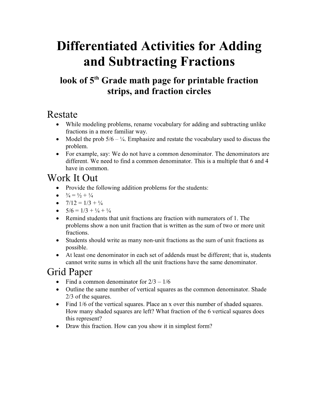 Differentiated Activities for Intro to Add with Unlike