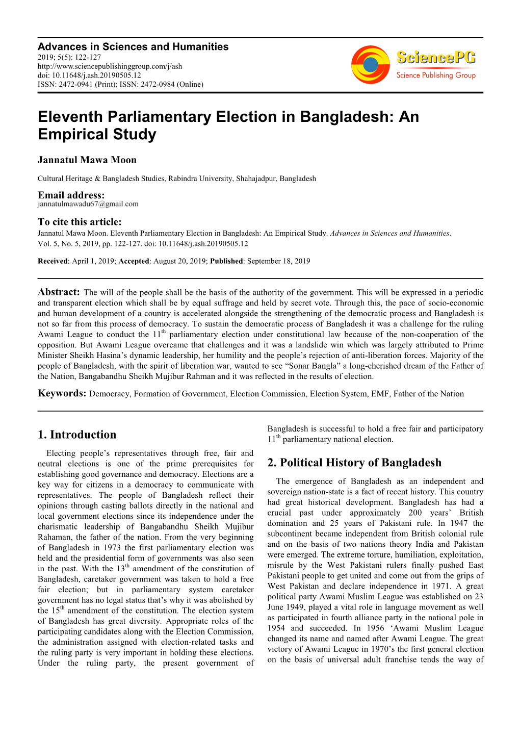 Eleventh Parliamentary Election in Bangladesh: an Empirical Study