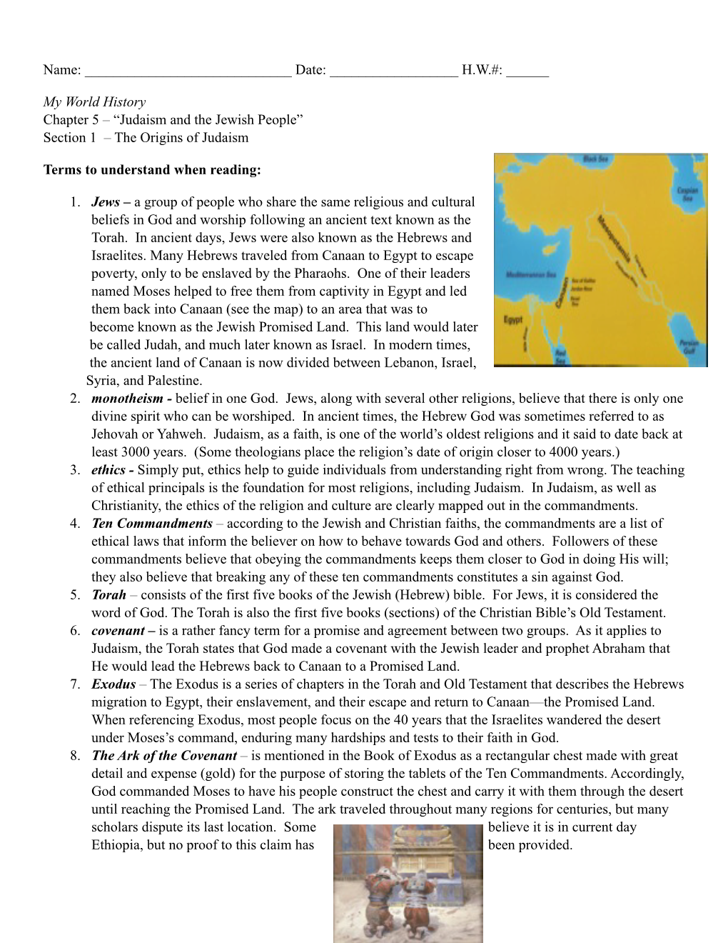 Chapter 5 Section 1 the Origins of Judaism Questions Copy