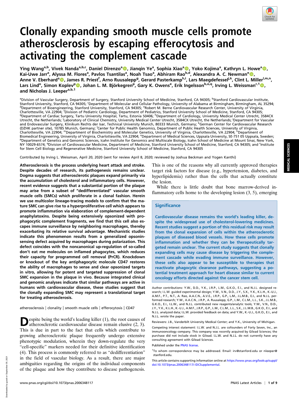 Clonally Expanding Smooth Muscle Cells Promote Atherosclerosis by Escaping Efferocytosis and Activating the Complement Cascade