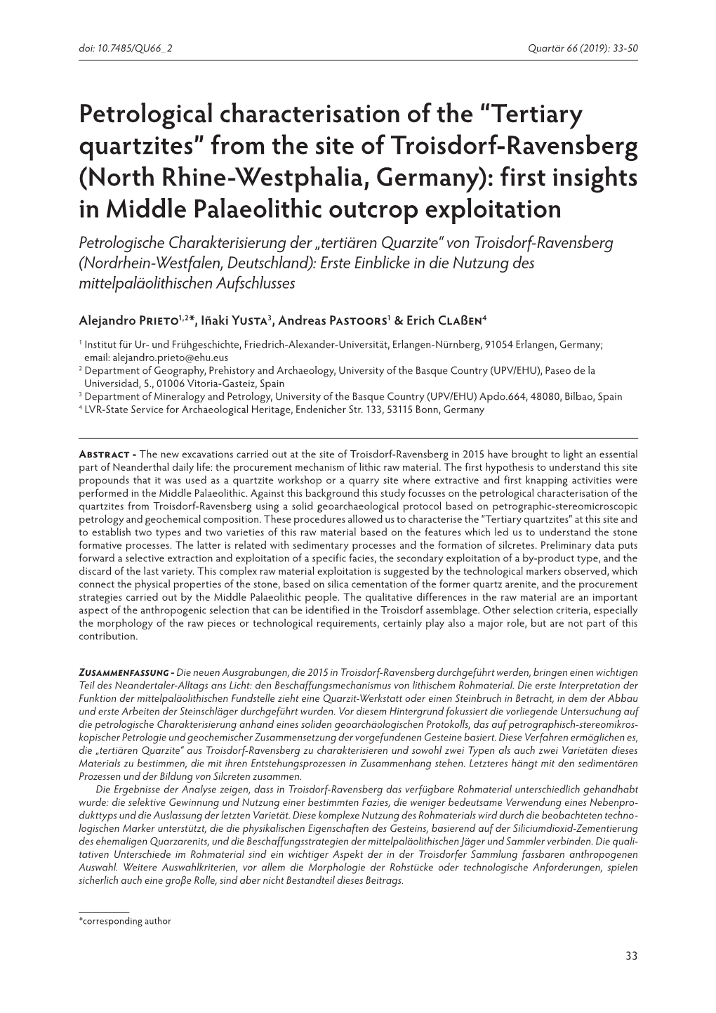 Petrological Characterisation of the “Tertiary Quartzites” from the Site Of