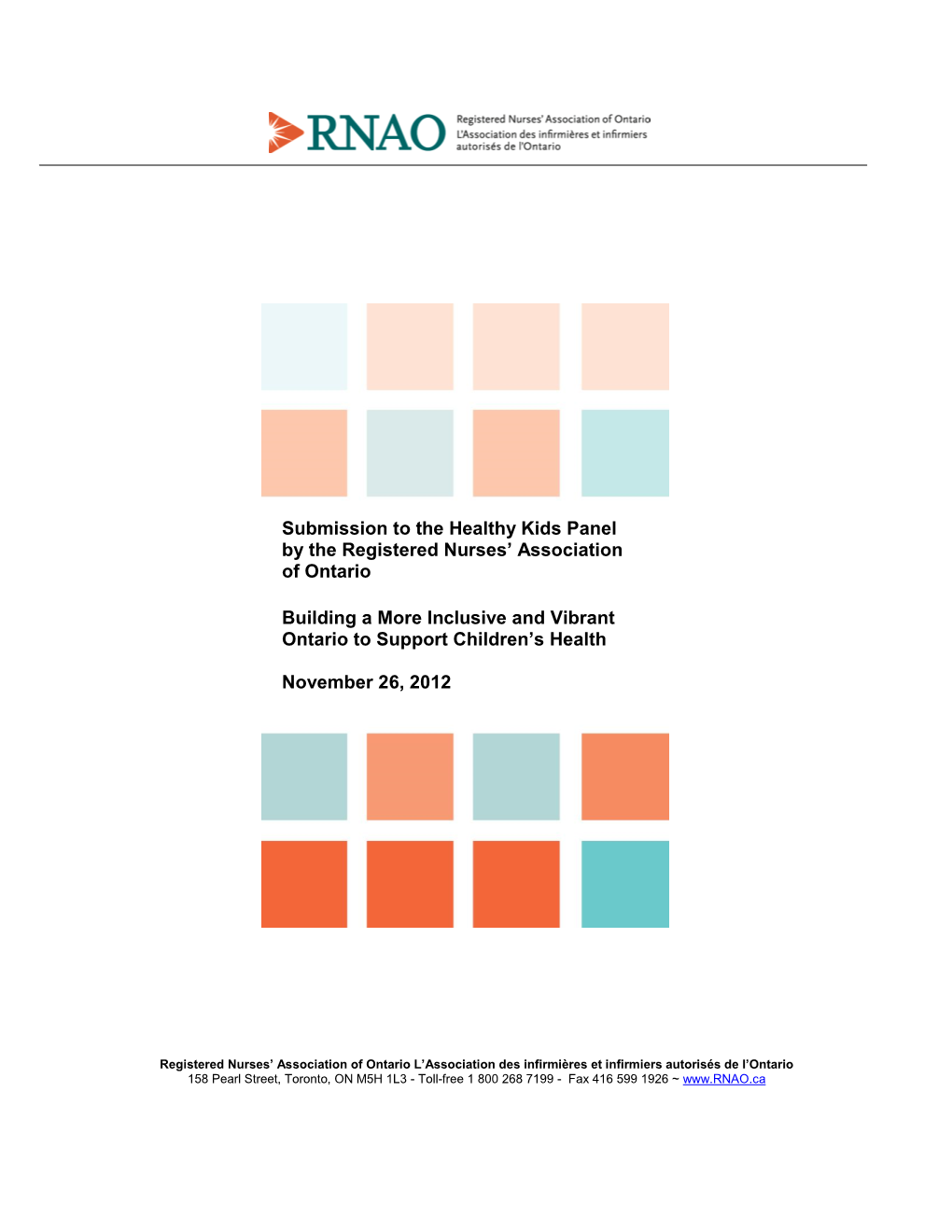 RNAO Submission to Healthy Kids Panel