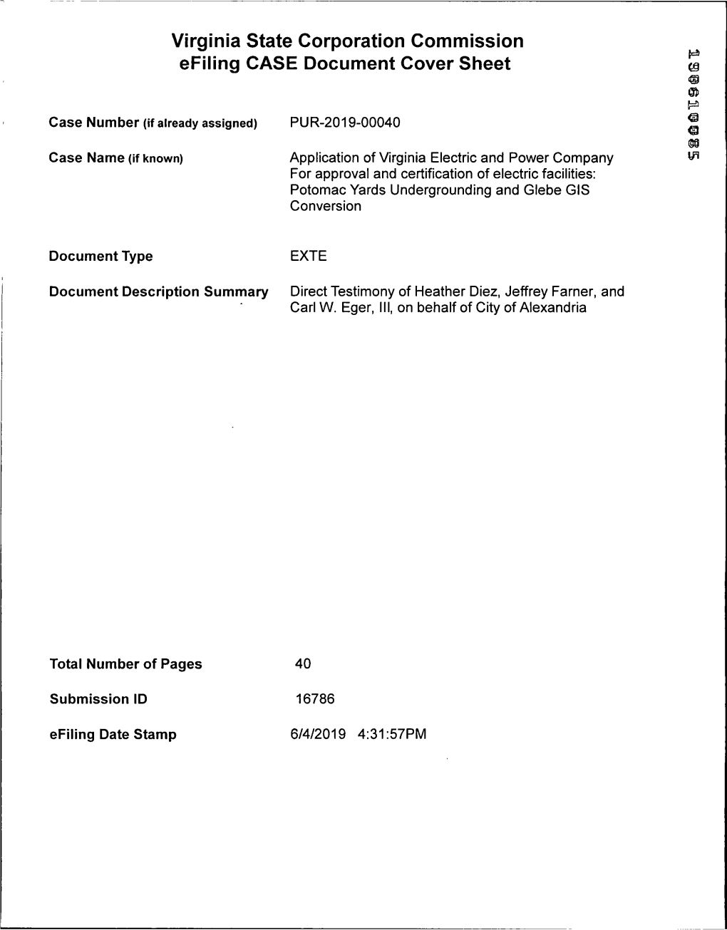 Virginia State Corporation Commission Efiling CASE Document Cover Sheet