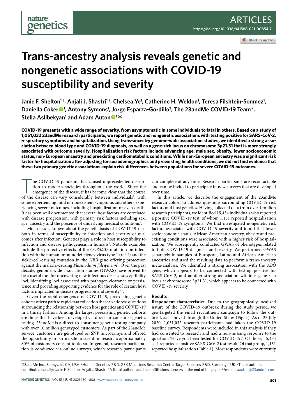 Trans-Ancestry Analysis Reveals Genetic and Nongenetic Associations with COVID-19 Susceptibility and Severity