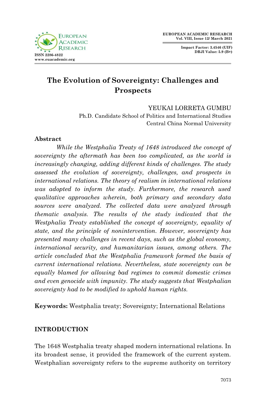 The Evolution of Sovereignty: Challenges and Prospects