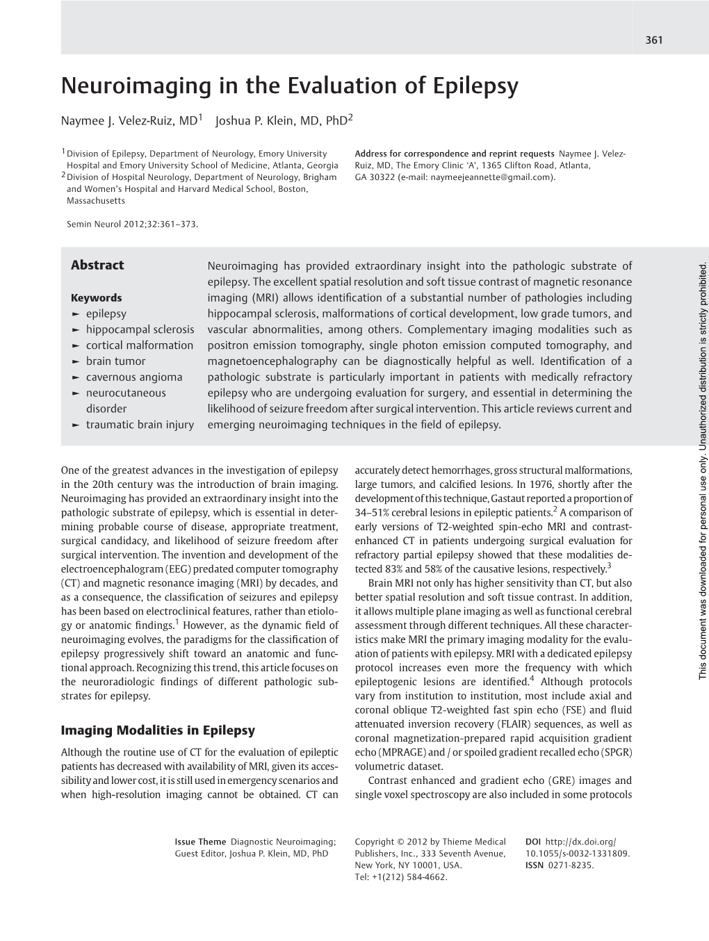 Neuroimaging in the Evaluation of Epilepsy