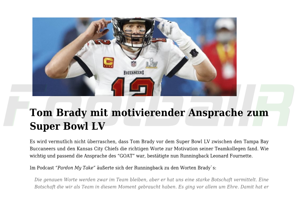 Tom Brady Mit Motivierender Ansprache Zum Super Bowl LV