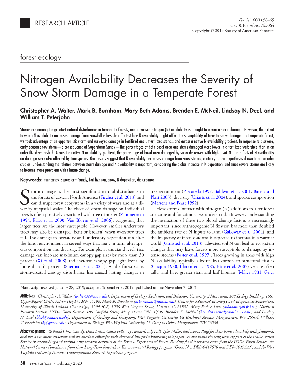 Nitrogen Availability Decreases the Severity of Snow Storm Damage in a Temperate Forest