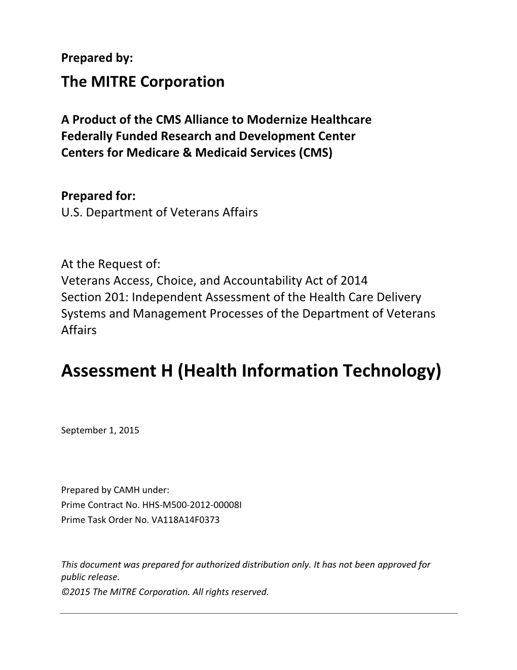 Assessment H (Health Information Technology)