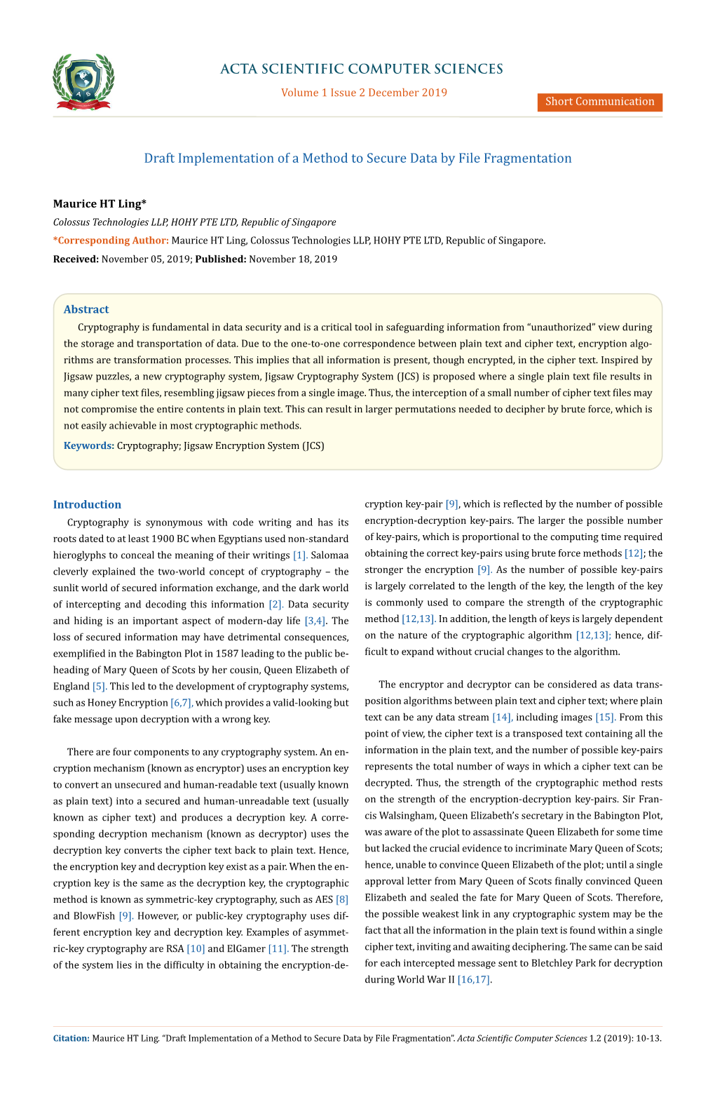 Draft Implementation of a Method to Secure Data by File Fragmentation