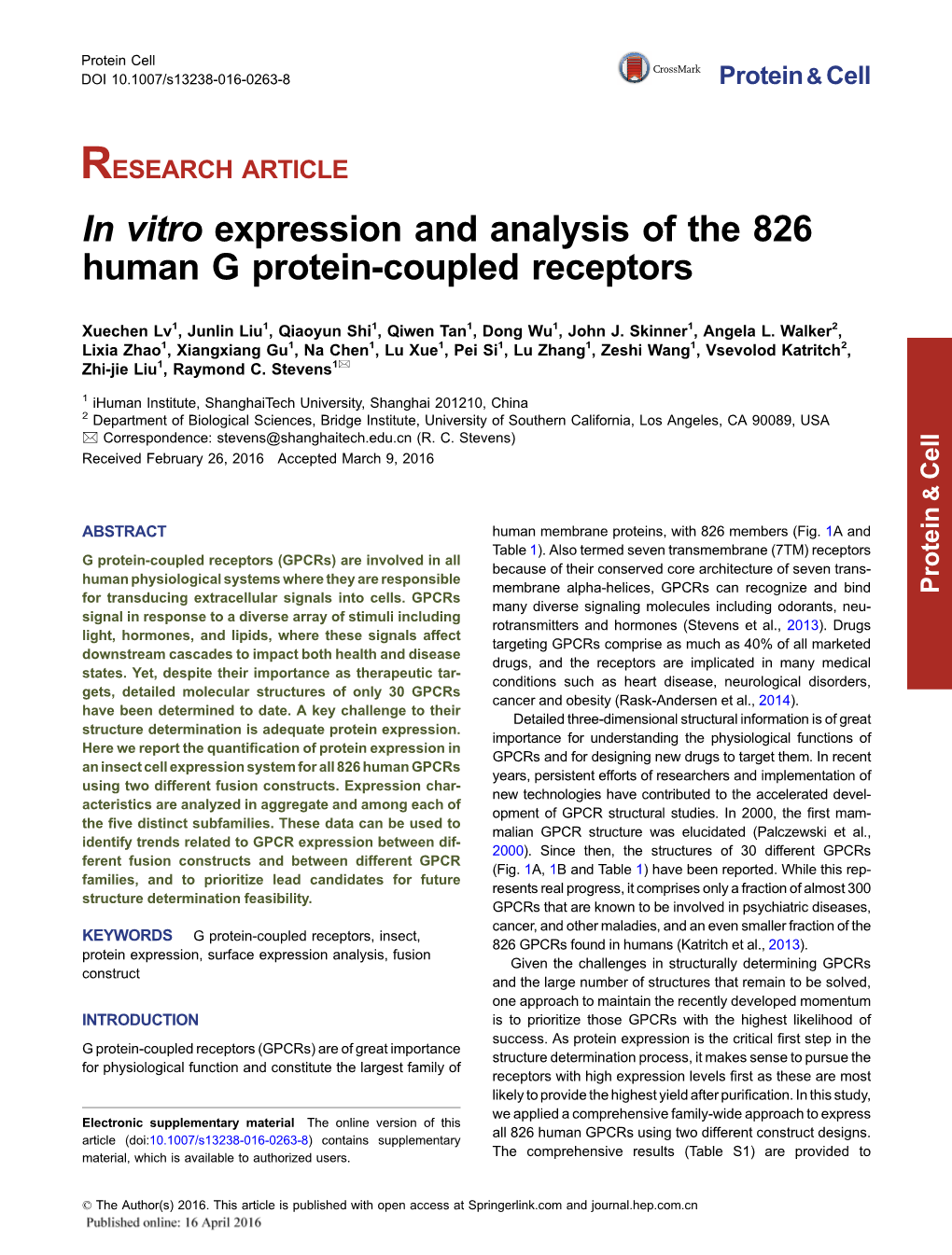 In Vitro Expression and Analysis of the 826 Human G Protein-Coupled Receptors