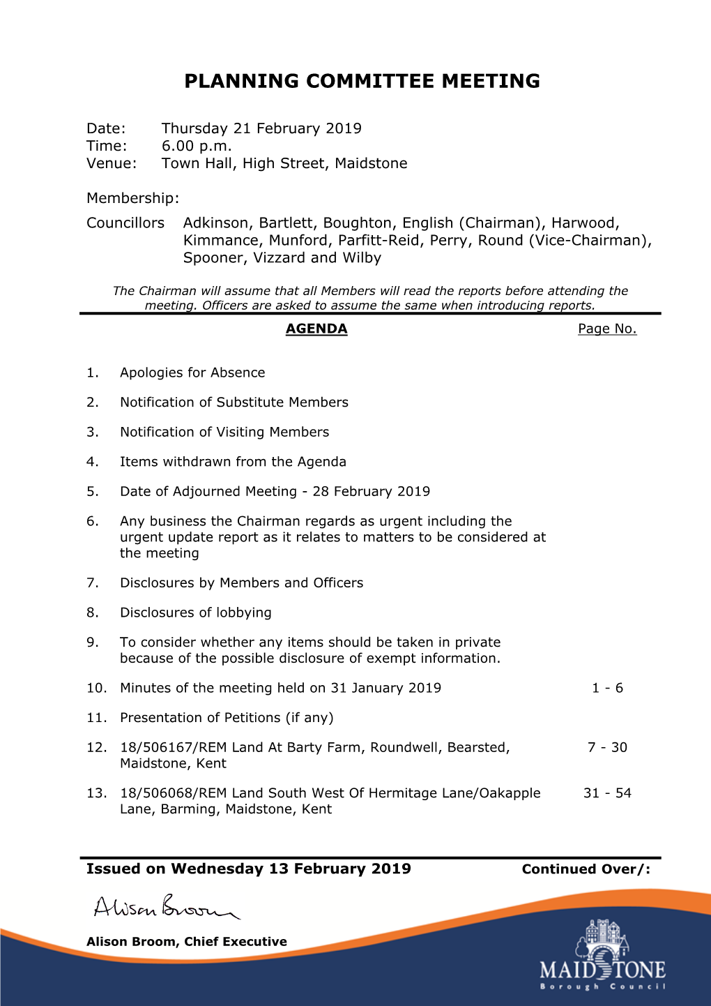 Agenda Document for Planning Committee, 21/02/2019 18:00