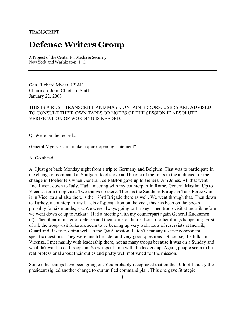 Defense Writers Group