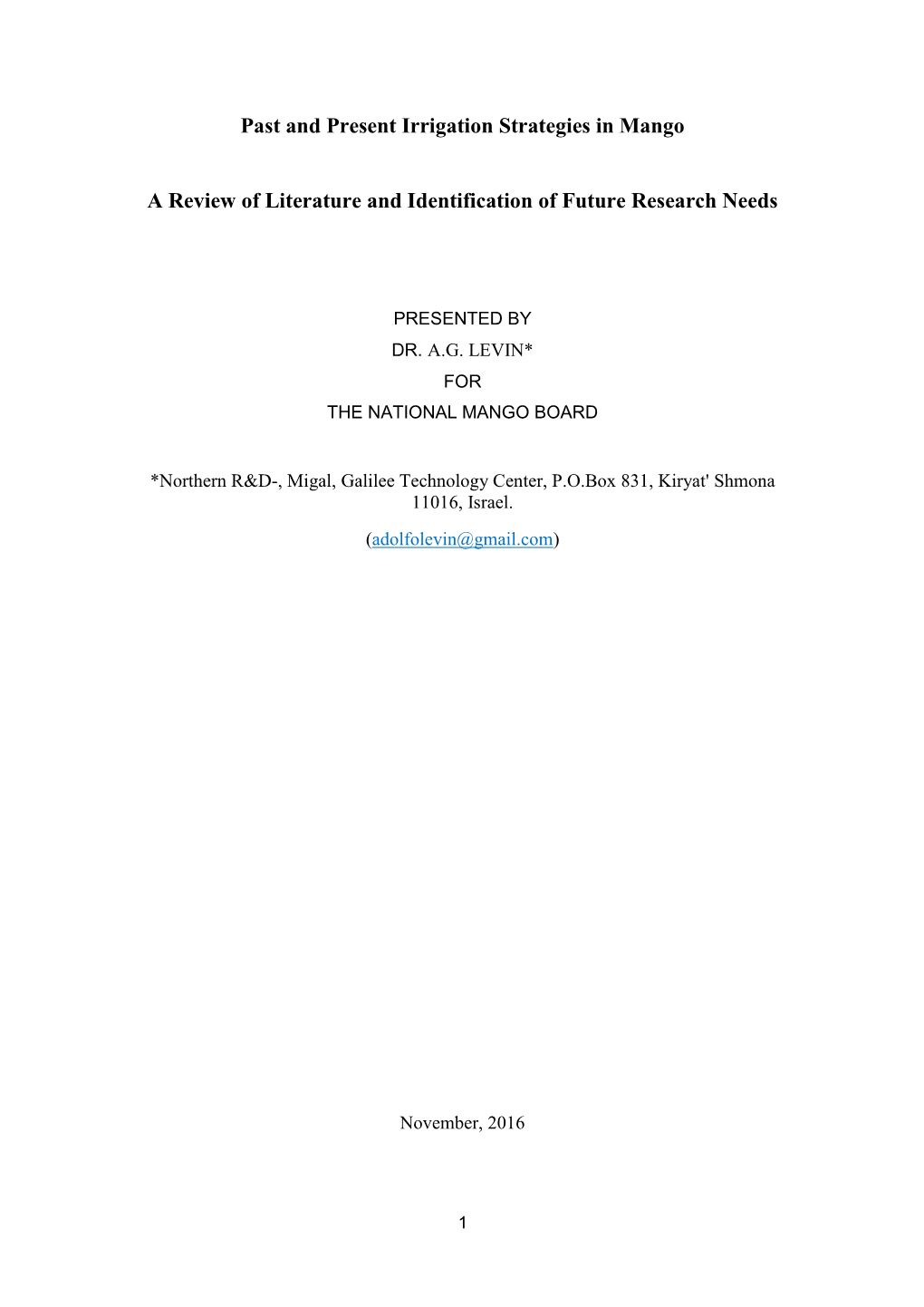 Production Past and Present Irrigation Strategies in Mango Date Published