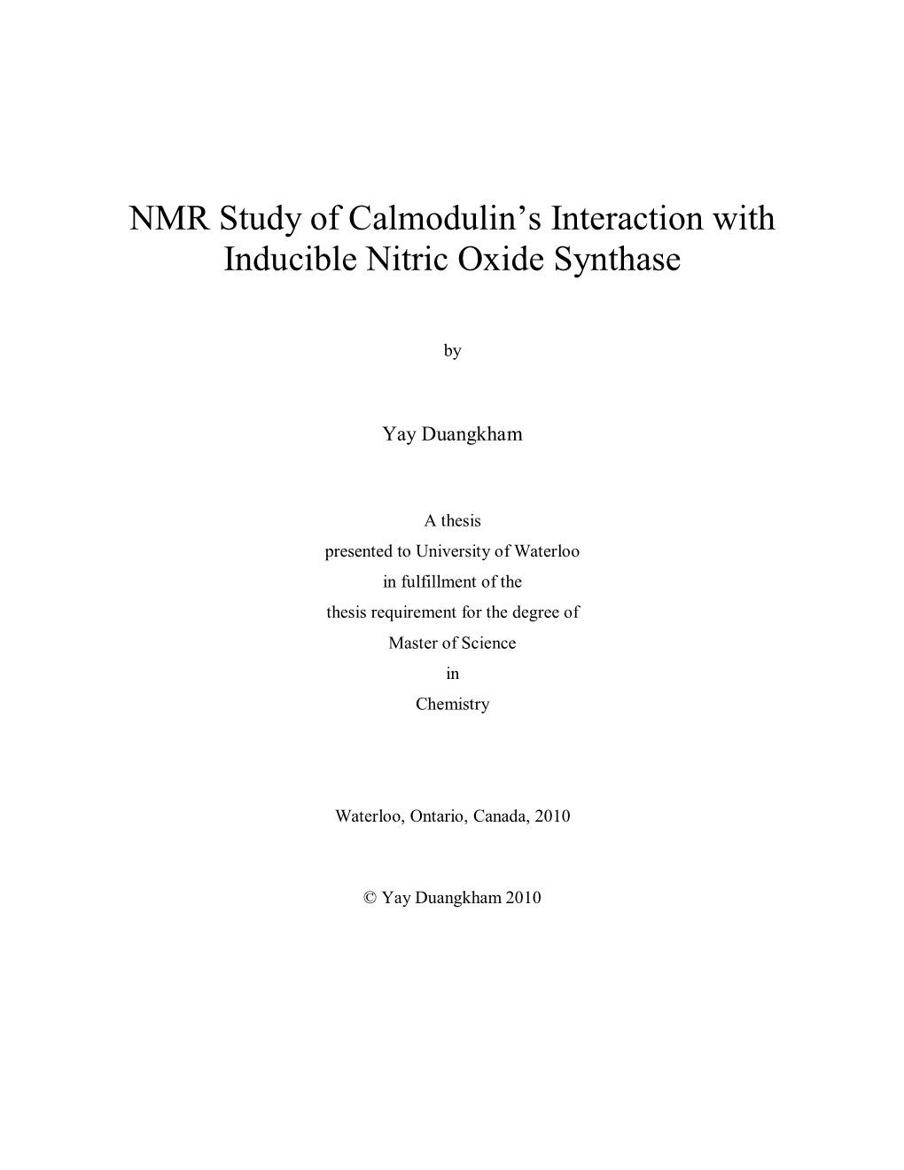 NMR Study of Calmodulin‟S Interaction with Inducible Nitric Oxide Synthase