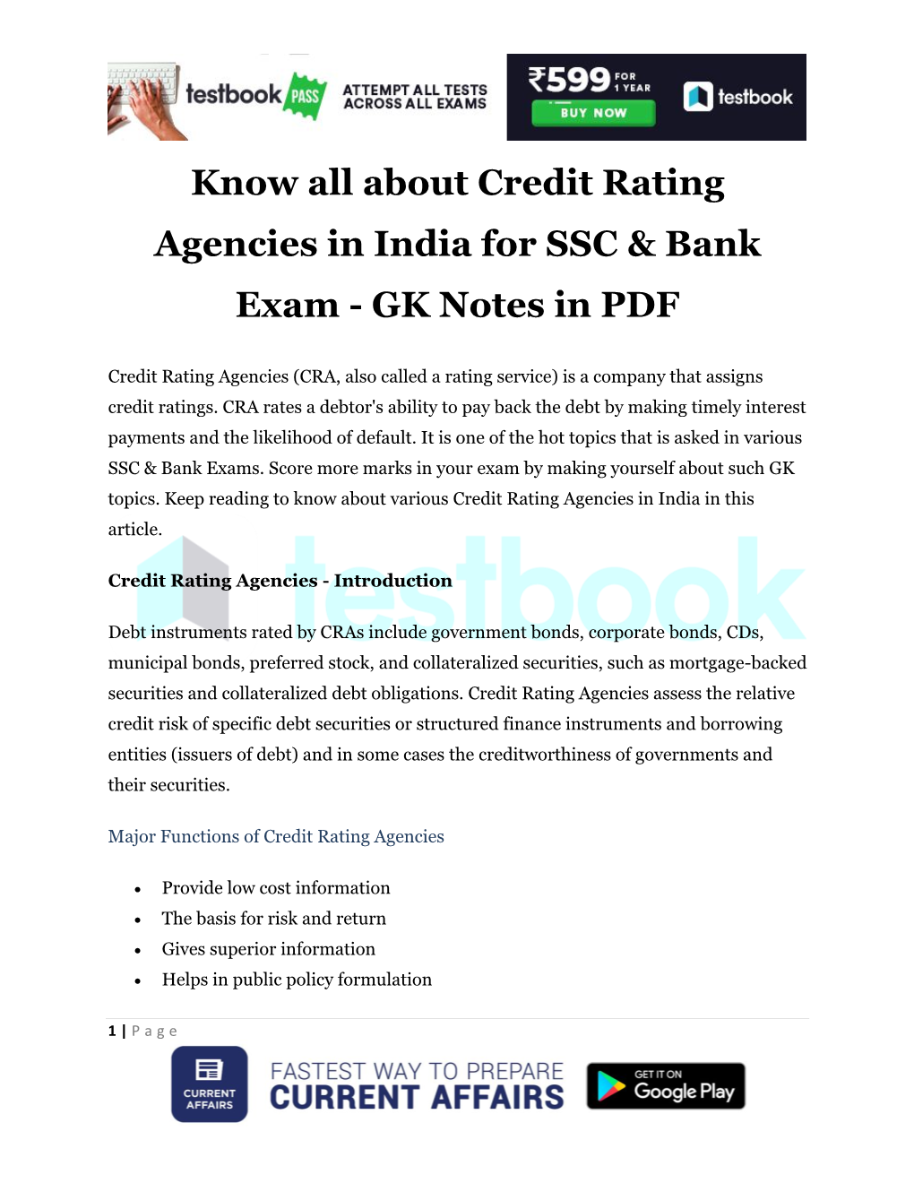 Know All About Credit Rating Agencies in India for SSC & Bank