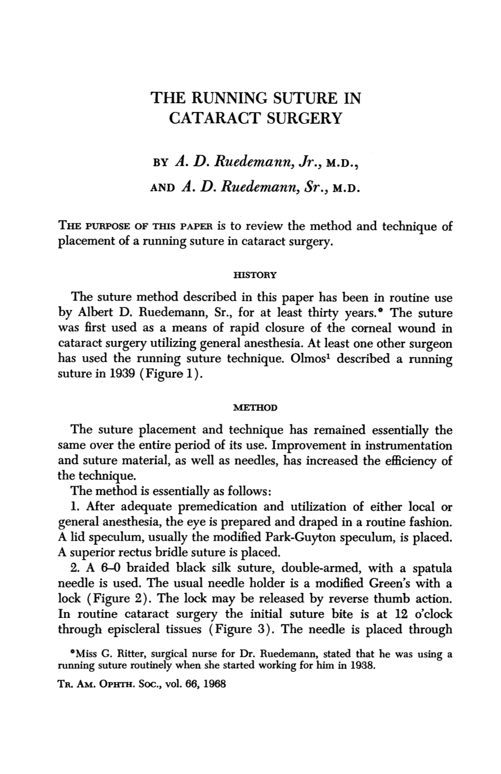 The Running Suture in Cataract Surgery by A. D