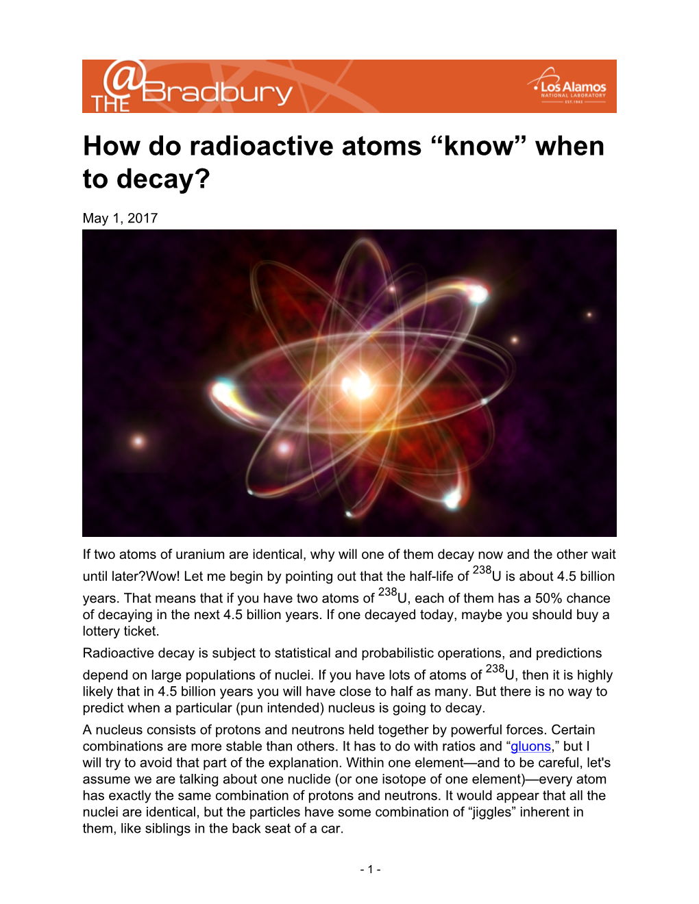 How Do Radioactive Atoms “Know” When to Decay?