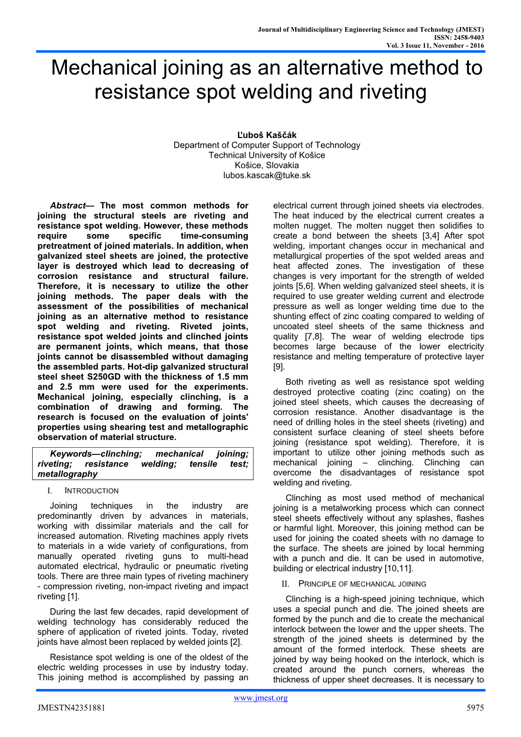 Mechanical Joining As an Alternative Method to Resistance Spot Welding and Riveting