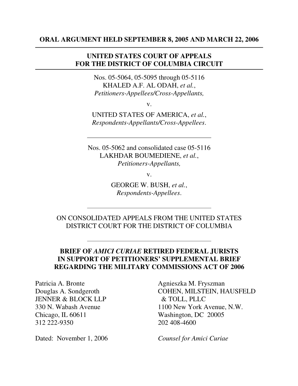 Brief of Amici Curiae Retired Federal Jurists Regarding the Military