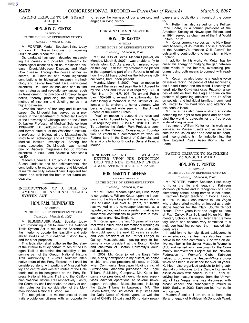 CONGRESSIONAL RECORD— Extensions of Remarks E472 HON
