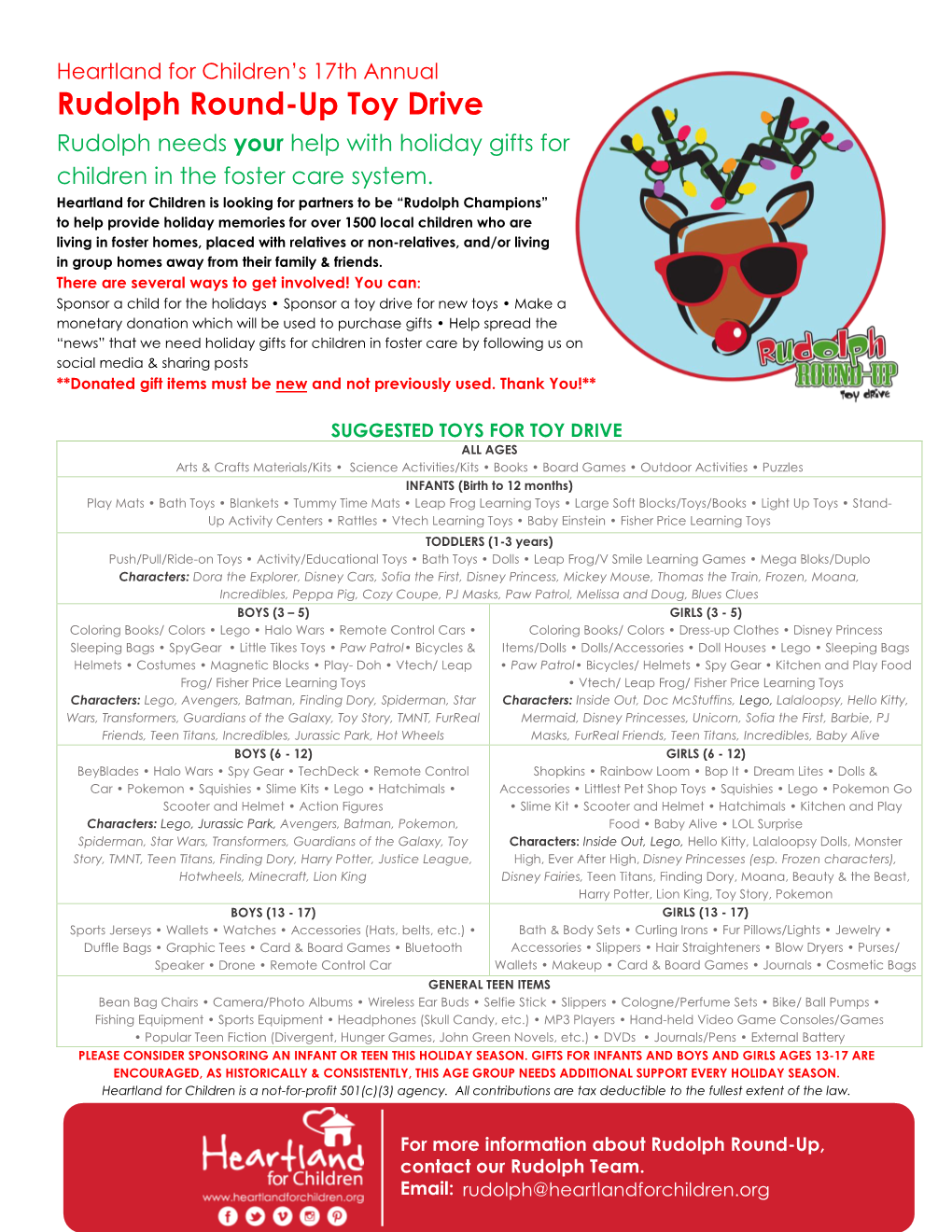 Rudolph Round-Up Toy Drive Rudolph Needs Your Help with Holiday Gifts for Children in the Foster Care System