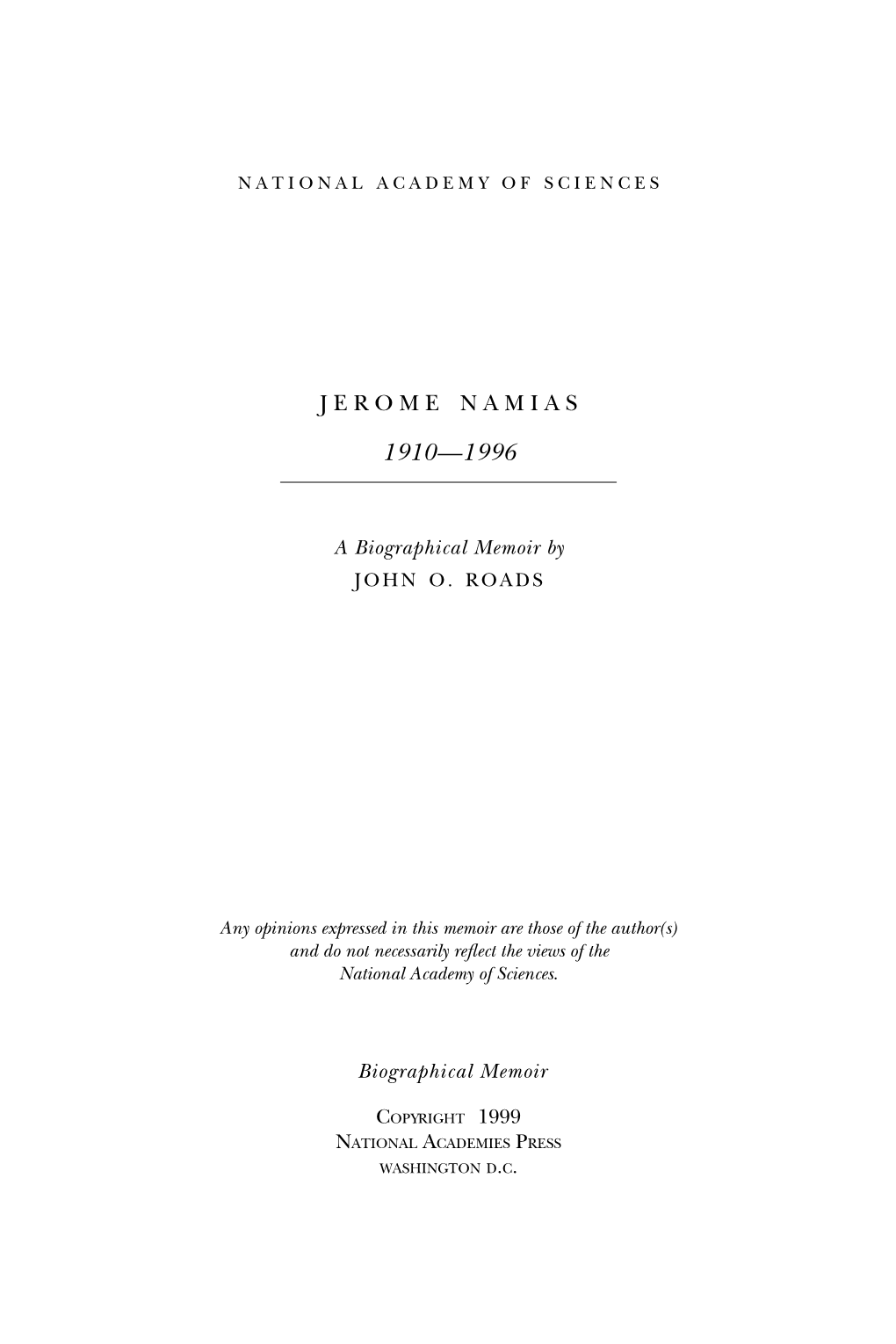 JEROME NAMIAS March 19, 1910–February 10, 1997