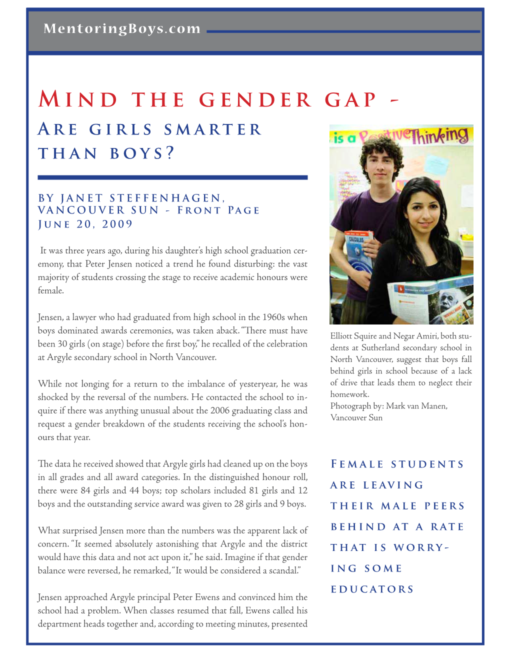 Mind the Gender Gap - a R E G I R L S S M a R T E R T H a N B O Y S ?