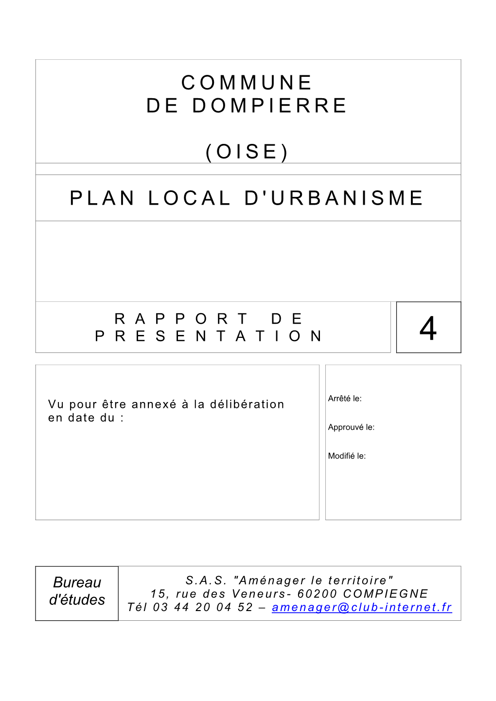 Commune De Dompierre (Oise) Plan Local D'urbanisme