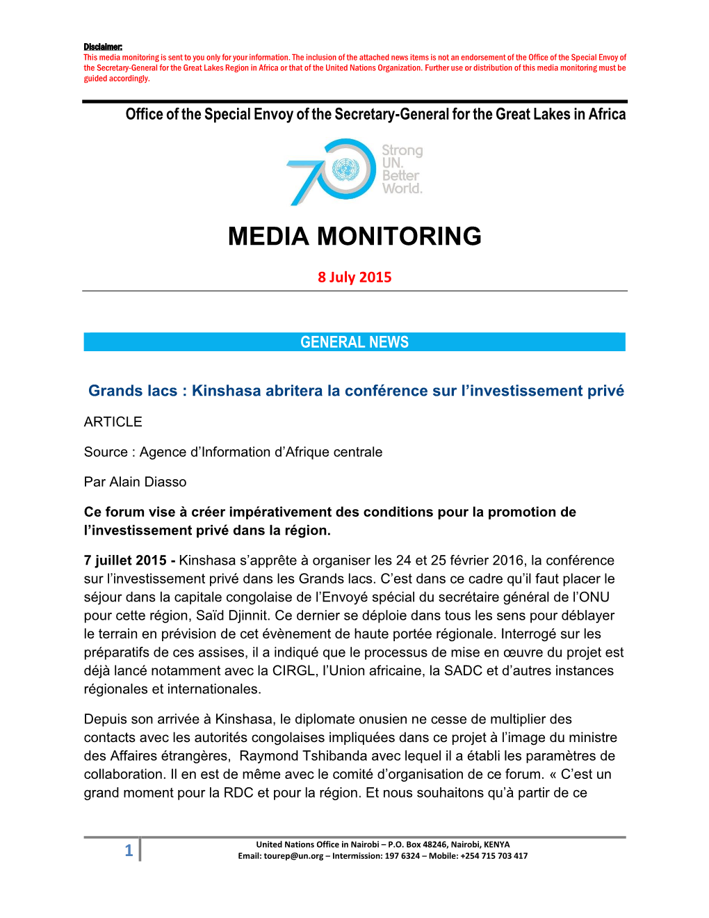 Media Monitoring Is Sent to You Only for Your Information