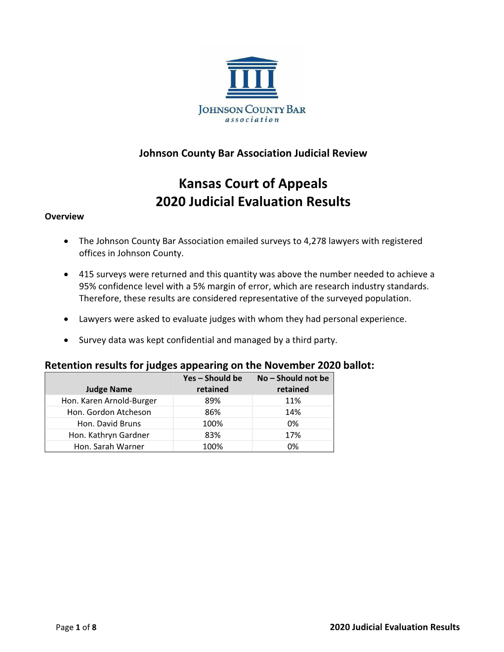 Kansas Court of Appeals 2020 Judicial Evaluation Results Overview