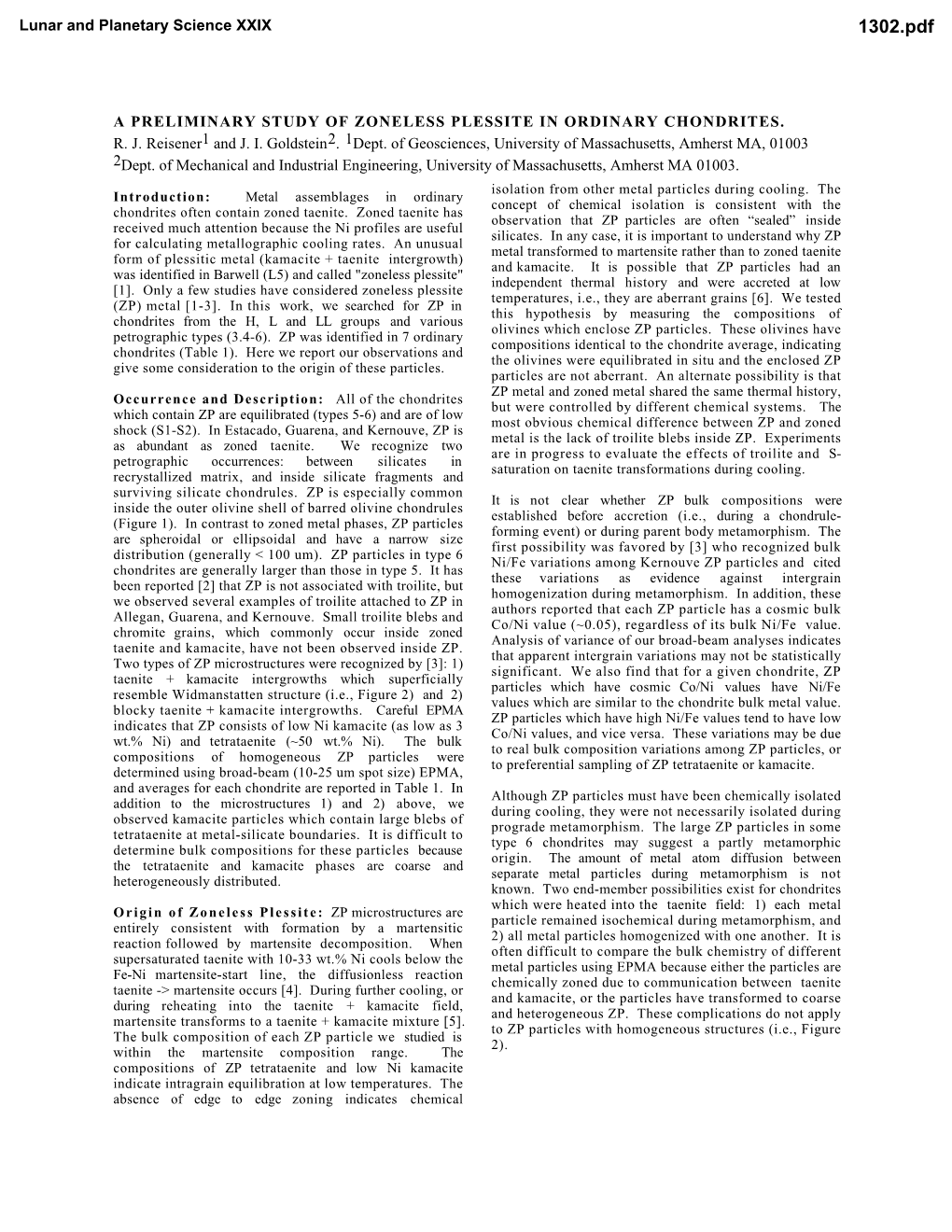 A Preliminary Study of Zoneless Plessite in Ordinary Chondrites