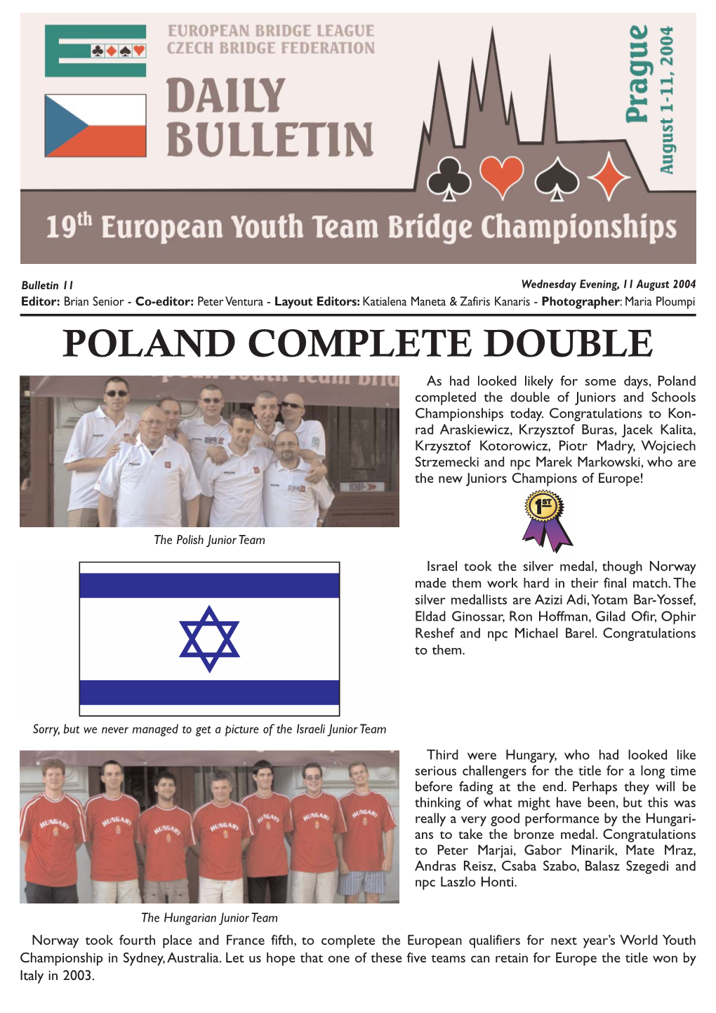 POLAND COMPLETE DOUBLE As Had Looked Likely for Some Days, Poland Completed the Double of Juniors and Schools Championships Today