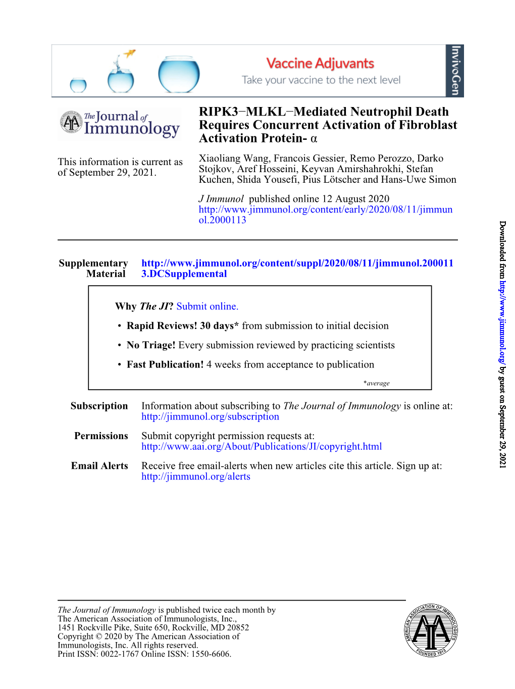 RIPK3–MLKL–Mediated Neutrophil Death Requires Concurrent Activation of Fibroblast Activation Protein-A