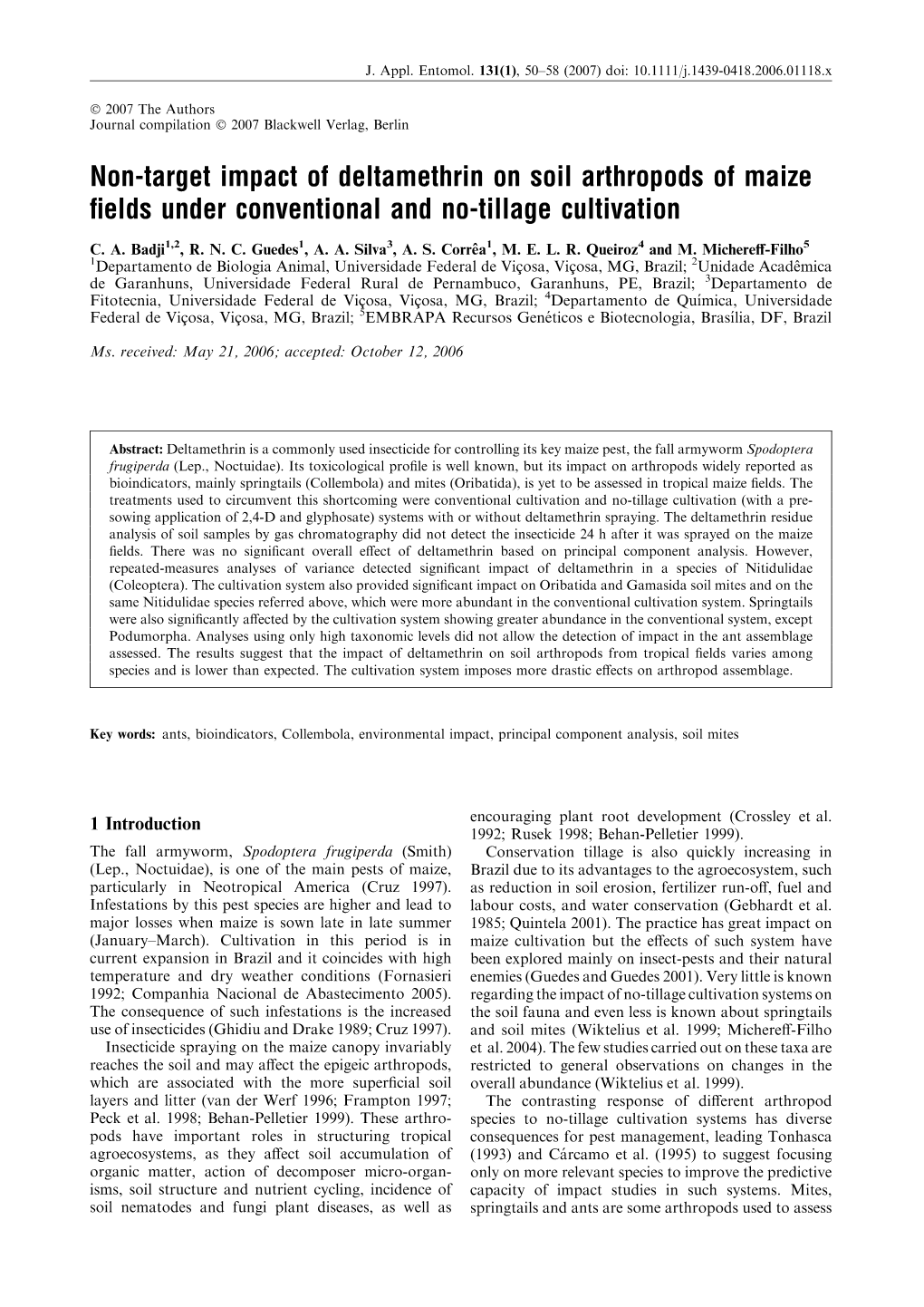 Non-Target Impact of Deltamethrin on Soil Arthropods of Maize Fields Under Conventional and No-Tillage Cultivation