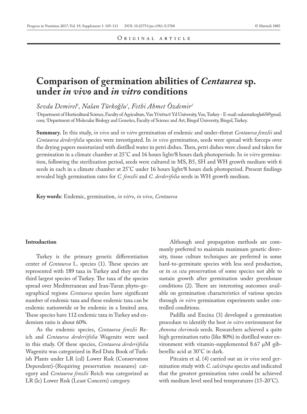 Comparison of Germination Abilities of Centaurea Sp. Under in Vivo and In